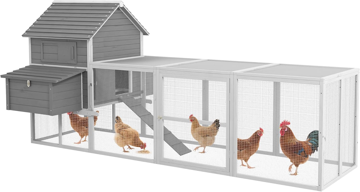 PawHut 123" Wooden Chicken Coop with Run & Nesting Box (4–6 Hens)