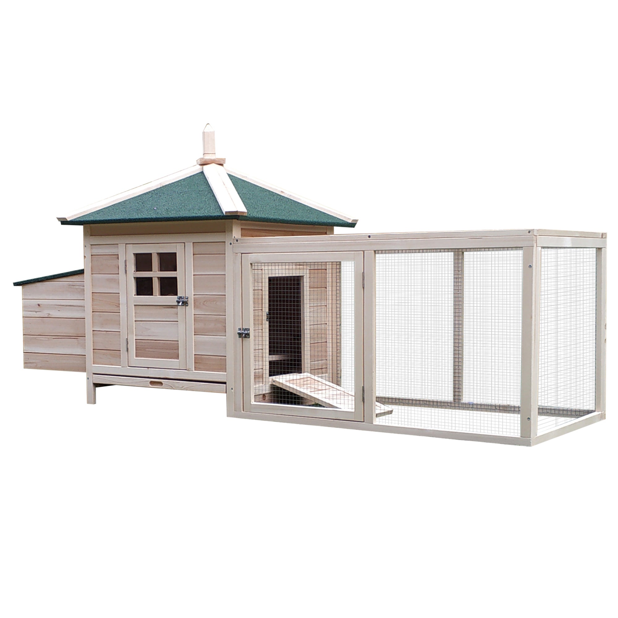 PawHut 77" Wooden Coop & Run with Nesting Box (3–5 Hens)